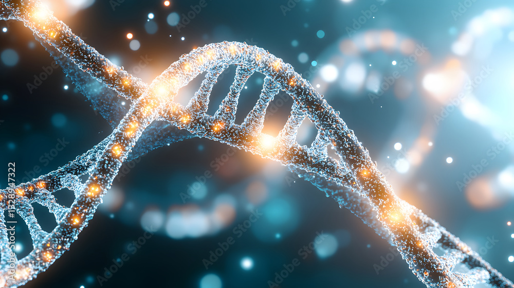 Aufkleber a close-up visualization of a dna double helix, featuring sparkling elements and a vibrant blue back