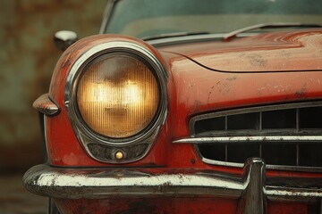Vintage Car Headlight Classic Automobile Detail Isolated on White