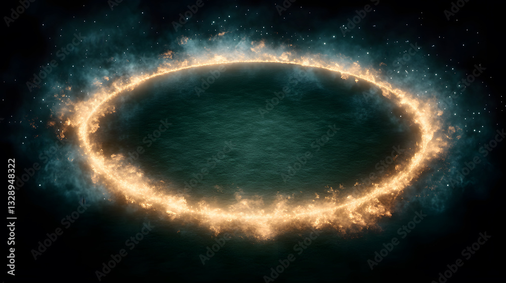 Aufkleber a glowing circular ring of fire surrounded by a cosmic backdrop, creating a mystical and enchanting 
