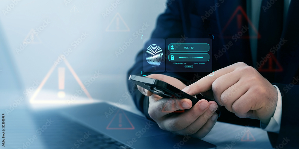Poster fingerprint scanning allows access security and identification big data.cyber ​​security technology 