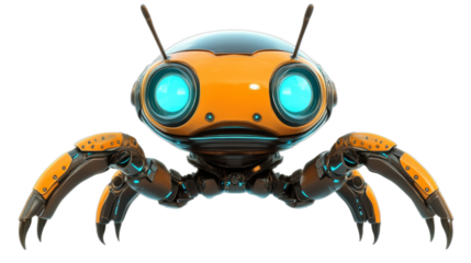 Unique robotic crab with glowing eyes and antennas