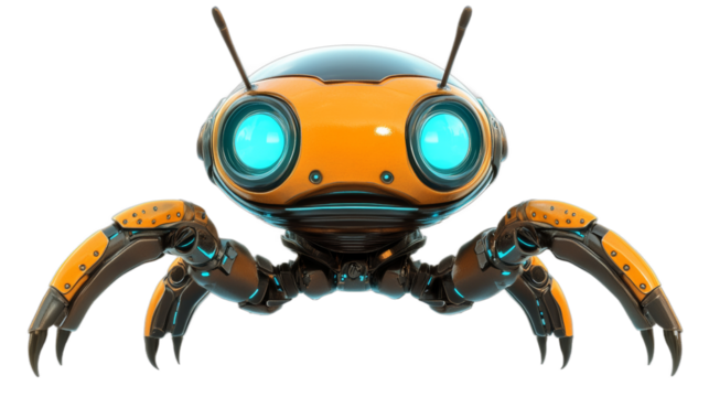 Unique robotic crab with glowing eyes and antennas