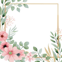 Fototapeta premium Elegant Watercolor Floral Frame floral, flower with Pink Flowers and Greenery