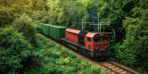 Naklejka premium Speeding Express Train on Steel Tracks Banner