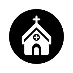 Black church icon in circular frame