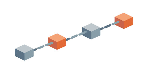 Obraz premium Blockchain network with orange and grey cubes