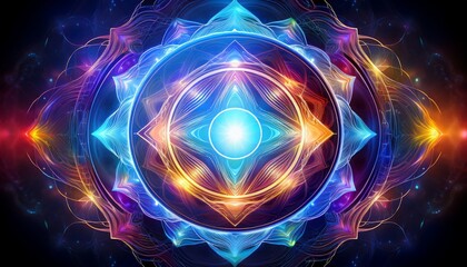 An AI-driven chakra visualization, with dynamic energy waves flowing through a high-tech digital interface, blending technology and spiritual energy