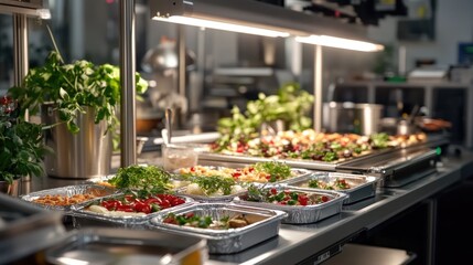 Freshly Prepared Colorful Food Dishes in Modern Kitchen Setup