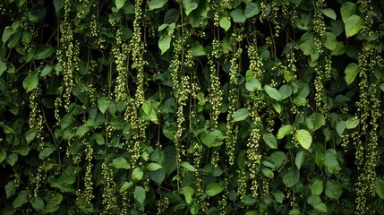 Lush Green Leaves and Hanging Tendrils in Natural Botanical Setting