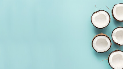 fresh coconut on light blue background