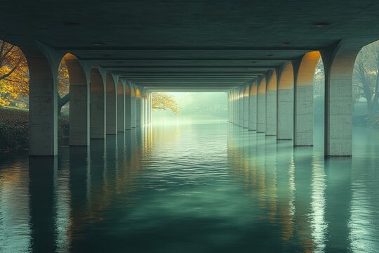 Modern Bridge Over Water with Support Columns in Petersburg