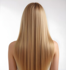 Naklejka premium sleek blonde hair from back. smooth shiny blonde hairstyle. elegant long blonde hair on neutral background.
