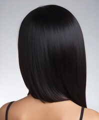 Naklejka premium realistic back view of long black hair. smooth and glossy black hair illustration. minimalistic digital artwork of sleek black hair.