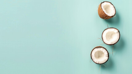 Fototapeta premium fresh coconut on light blue background