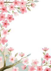 Fototapeta premium Watercolor Painting of Pink Cherry Blossoms on Branches with White Background