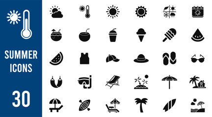 Black Set of Summer Icons.