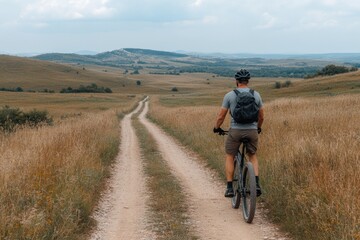Fototapeta premium Man cycling outdoors in the countryside for improved physical fitness