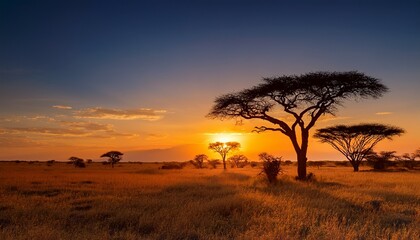 Landscape of savanna at the sunset, many animal is running around, horses, zebra or giraffe