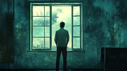 10 A man standing near a window, lost in deep thoughts, missing his past love