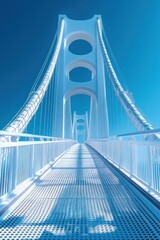 Obraz premium Modern White Metal Cable-Stayed Bridge over Highway in Saint-Petersburg under Blue Sky