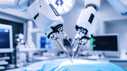 A robotic surgery in progress, high-tech hospital with sterile environment, Medical tech style