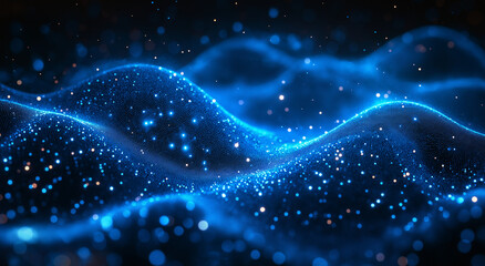 Obraz premium Blue digital technology background with glowing connections and dots on a dark blue background, in a simple minimalistic style, high resolution, high quality, high detail, cinematic, with sharp detail