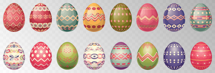 Easter egg. Eggs character set isolated on png backgraund. Cute eggs, spring festive concept. Cartoon holiday vector character.