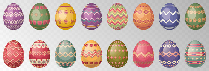 Easter egg. Eggs character set isolated on png backgraund. Cute eggs, spring festive concept. Cartoon holiday vector character.