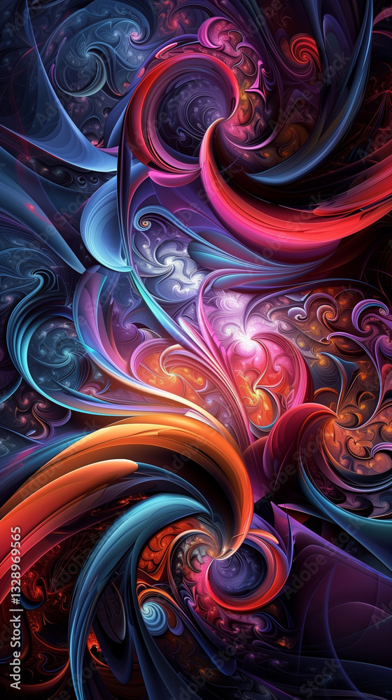 Aufkleber A dynamic and colorful digital artwork featuring swirling patterns and fluid shapes, ideal for a visually striking computer wallpaper.
