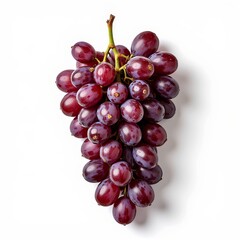 Fototapeta premium Glossy purple grape cluster on white background, fresh produce concept