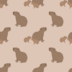 seamless pattern with capybara on light brown background 
