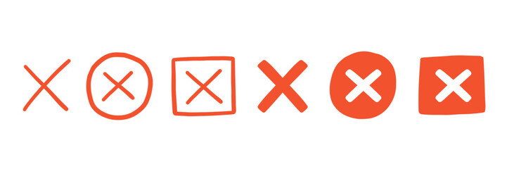 Red Cross x Forbidden Sign Line Set. Check Mark Wrong Cancel Symbol Collection. Negative Tick Error Icon. Vector Illustration