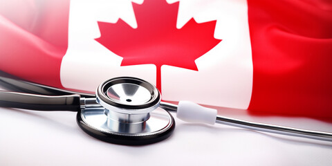 Canada's flag with a stethoscope Symbol of Canadian healthcare system