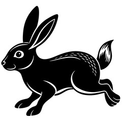 Obraz premium a cute and dynamic black silhouette of a rabbit in mid-leap, 