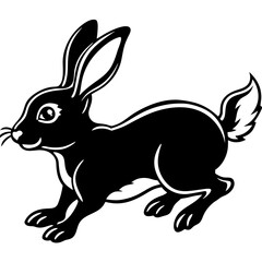 Obraz premium a cute and dynamic black silhouette of a rabbit in mid-leap, 