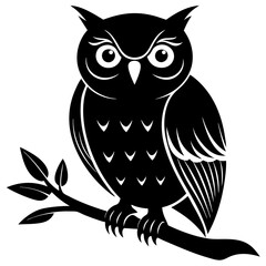 Fototapeta premium a mysterious black silhouette of an owl perched on a branch, 