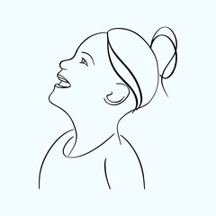 Smiling girl looking up, line drawing