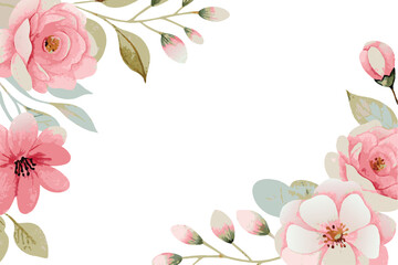 Watercolor Pink Flowers and Buds Elegant Floral Frame Border Design