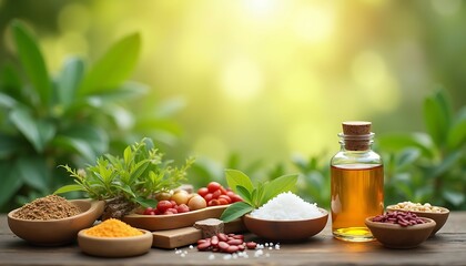 Natural Herbal Oil with Spices and Grains: A Serene Botanical Still Life