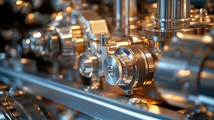 Close-up of Golden Mechanical Gears in Industrial Machinery Design