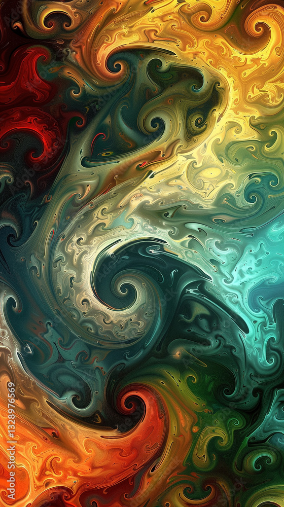 Aufkleber A dynamic and colorful digital artwork featuring swirling patterns and fluid shapes, ideal for a visually striking computer wallpaper.