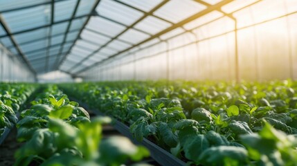 A smart agricultural greenhouse, farm with automated climate control system maintaining plant health, Agri-tech style