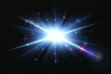 Fototapeta premium Light effect Bright star. Blue glowing light explode.Vector.