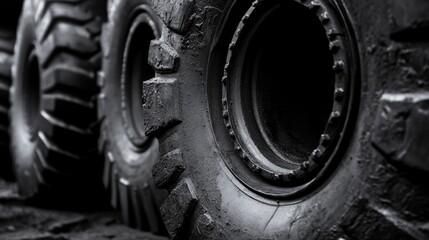Close-Up View of Heavy-Duty Tires in Industrial Setting