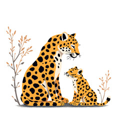 Vsai leopard and cub sitting together, parental care in the wild