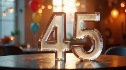 Celebrating a significant milestone with a sparkling 45 displayed at a festive gathering