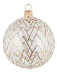 Christmas ball with gold sand pattern and white lines cut out isolated transparent background