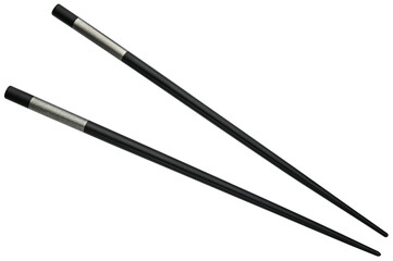 Black wooden chopsticks isolated on a transparent background. Completely in focus. Full depth of field. PNG.