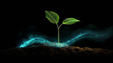 
A time-lapse illustration of a seedling growing into a tree, with sunlight, water, and CO2 visibly fueling its growth through photosynthesis