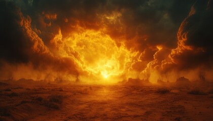Obraz premium Epic Desert Landscape Sandstorm Dramatic Clouds Golden Light Apocalypse Wilderness